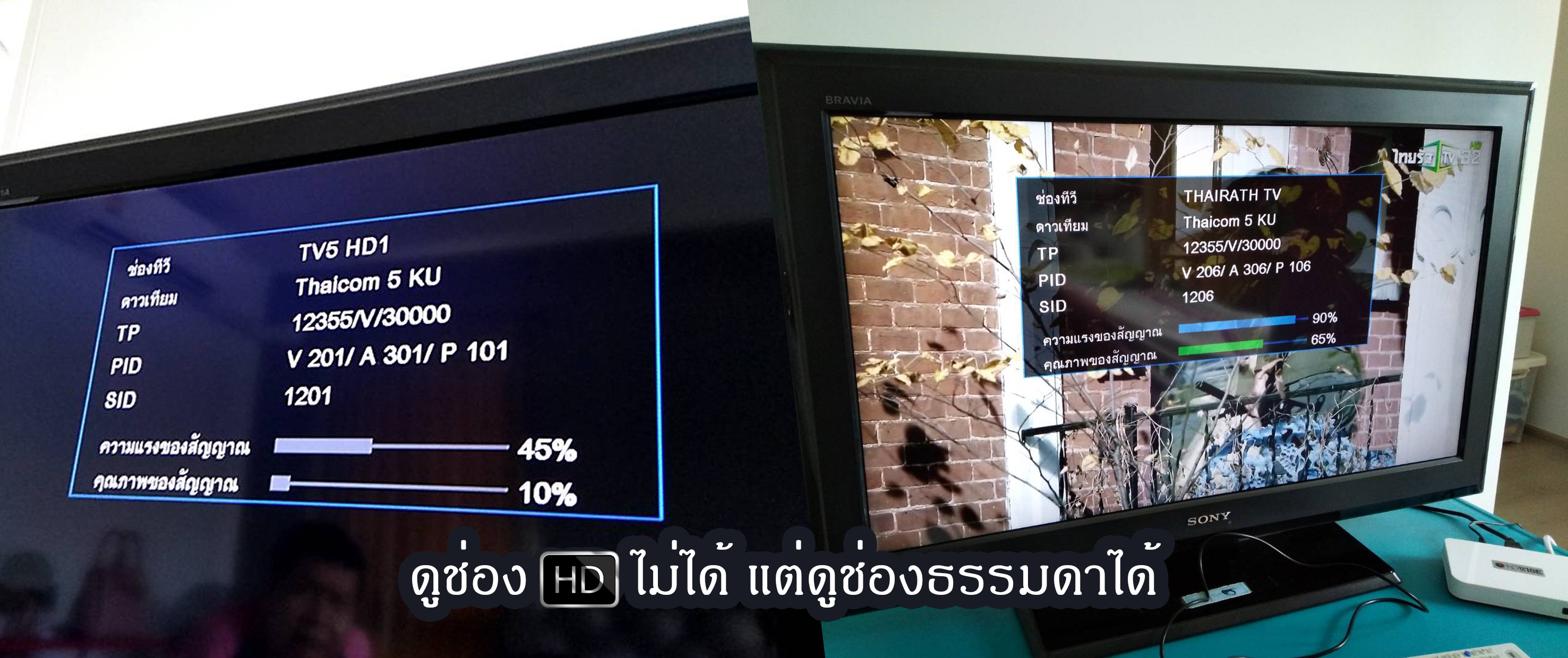 ปัญหาติดตั้งจานดูทีวีระบบ HD ไม่ได้ แต่ดูช่องธรรมดาได้ไม่กระตุก